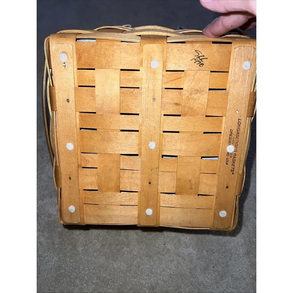 Vtg 1998 Longaberger Grandma Bonnie 2-Pie Basket COMBO 10Family Signatures Riser